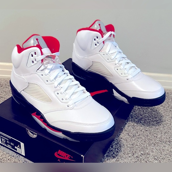 Jordan Other - Men Air Jordan 5 Retro. 2020. True White/Fire Red-Black. New in Box. Size 10